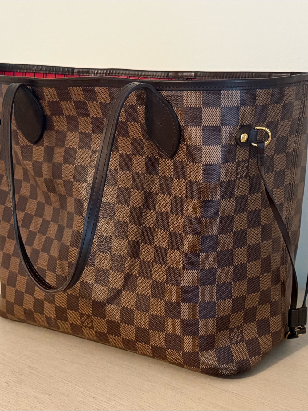 Louis Vuitton Neverfull MM Brown Damier Canvas Tote with Dark Trim